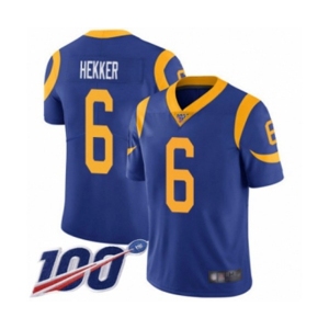 Youth Los Angeles Rams #6 Johnny Hekker Royal Blue Alternate Vapor Untouchable Limited Player 100th Season Football Jersey