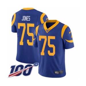 Youth Los Angeles Rams #75 Deacon Jones Royal Blue Alternate Vapor Untouchable Limited Player 100th Season Football Jersey