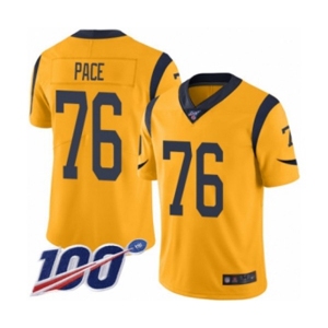 Youth Los Angeles Rams #76 Orlando Pace Limited Gold Rush Vapor Untouchable 100th Season Football Jersey
