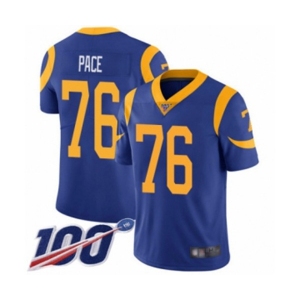 Youth Los Angeles Rams #76 Orlando Pace Royal Blue Alternate Vapor Untouchable Limited Player 100th Season Football Jersey