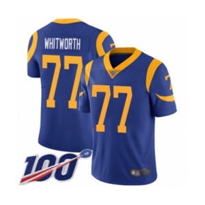 Youth Los Angeles Rams #77 Andrew Whitworth Royal Blue Alternate Vapor Untouchable Limited Player 100th Season Football Jersey