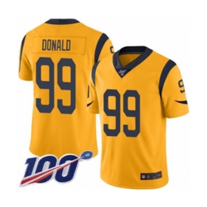 Youth Los Angeles Rams #99 Aaron Donald Limited Gold Rush Vapor Untouchable 100th Season Football Jersey