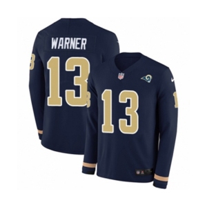 Youth Nike Los Angeles Rams #13 Kurt Warner Limited Navy Blue Therma Long Sleeve NFL Jersey