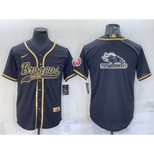 Men's Denver Broncos Black Gold Team Big Logo With Patch Cool Base Stitched Baseball Jersey