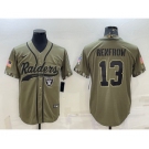 Men's Las Vegas Raiders #13 Hunter Renfrow 2022 Olive Salute to Service Cool Base Stitched Baseball Jersey