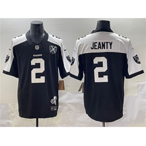Men's Las Vegas Raiders #2 Ashton Jeanty Black White 2025 Draft F.U.S.E. With Nevada Silver Stat Patch And 65th Anniversary Patch Football Stitched Jersey