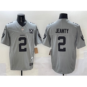 Men's Las Vegas Raiders #2 Ashton Jeanty Gray 2025 Draft F.U.S.E. With Nevada Silver Stat Patch And 65th Anniversary Patch Football Stitched Jersey