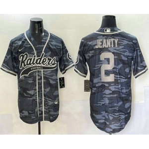 Men's Las Vegas Raiders #2 Ashton Jeanty Grey Camo With Patch Cool Base Stitched Baseball Jersey
