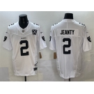 Men's Las Vegas Raiders #2 Ashton Jeanty White 2025 Draft F.U.S.E. With Nevada Silver Stat Patch And 65th Anniversary Patch Stitched Football Jersey