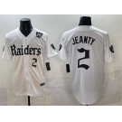 Men's Las Vegas Raiders #2 Ashton Jeanty White 'Gothic Sin City Shadows Edition' With 65th Anniversary Patch Vapor Limited Stitched Baseball Jersey