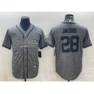 Men's Las Vegas Raiders #28 Josh Jacobs Gray With Patch Cool Base Stitched Baseball Jersey