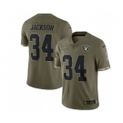 Men's Las Vegas Raiders #34 Bo Jackson 2022 Olive Salute To Service Limited Stitched Jersey