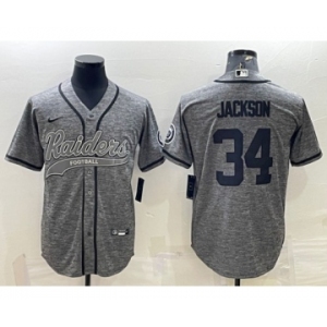 Men's Las Vegas Raiders #34 Bo Jackson Gray With Patch Cool Base Stitched Baseball Jersey