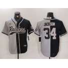 Men's Las Vegas Raiders #34 Bo Jackson Grey Black Split Cool Base Stitched Baseball Jersey