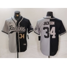 Men's Las Vegas Raiders #34 Bo Jackson Number Grey Black Split Cool Base Stitched Baseball Jersey