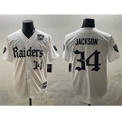 Men's Las Vegas Raiders #34 Bo Jackson White 'Gothic Sin City Shadows Edition' With 65th Anniversary Patch Vapor Limited Stitched Baseball Jersey