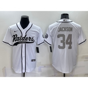 Men's Las Vegas Raiders #34 Bo Jackson White Grey Stitched MLB Cool Base Nike Baseball Jersey