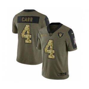 Men's Las Vegas Raiders #4 Derek Carr 2021 Olive Camo Salute To Service Limited Stitched Football Jersey