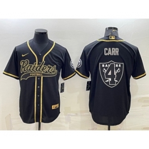 Men's Las Vegas Raiders #4 Derek Carr Black Gold Team Big Logo With Patch Cool Base Stitched Baseball Jersey