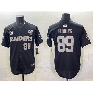Men's Las Vegas Raiders #89 Brock Bowers Black With Nevada Silver Stat Patch And 65th Anniversary Patch 3-Star C Patch Stitched Baseball Jersey