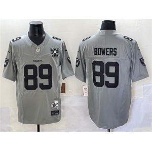 Men's Las Vegas Raiders #89 Brock Bowers Gray 2024 F.U.S.E With Nevada Silver Stat Patch And 65th Anniversary Patch Stitched Football Jersey