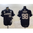 Men's Las Vegas Raiders #98 Maxx Crosby Black Nevada Silver State And 65th Patch Stitched Baseball Jersey