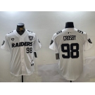 Men's Las Vegas Raiders #98 Maxx Crosby White Nevada Silver State And 65th Patch Stitched Baseball Jersey