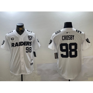 Men's Las Vegas Raiders #98 Maxx Crosby White Nevada Silver State And 65th Patch Stitched Baseball Jersey