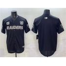 Men's Las Vegas Raiders Blank Black With Nevada Silver Stat Patch And 65th Anniversary Patch 3-Star C Patch Stitched Baseball Jersey