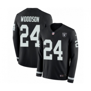 Men's Nike Oakland Raiders #24 Charles Woodson Limited Black Therma Long Sleeve NFL Jersey