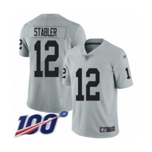 Men's Oakland Raiders #12 Kenny Stabler Limited Silver Inverted Legend 100th Season Football Jersey