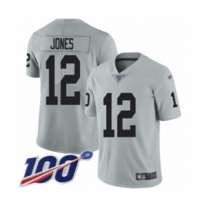 Men's Oakland Raiders #12 Zay Jones Limited Silver Inverted Legend 100th Season Football Jersey