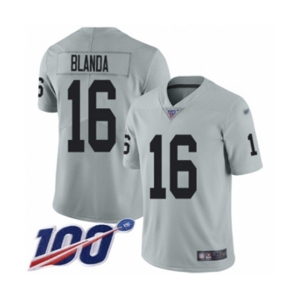 Men's Oakland Raiders #16 George Blanda Limited Silver Inverted Legend 100th Season Football Jersey