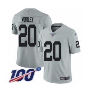 Men's Oakland Raiders #20 Daryl Worley Limited Silver Inverted Legend 100th Season Football Jersey