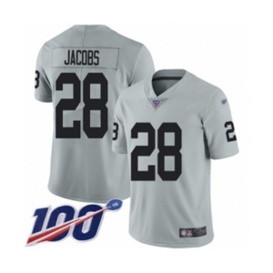 Men's Oakland Raiders #28 Josh Jacobs Limited Silver Inverted Legend 100th Season Football Jersey