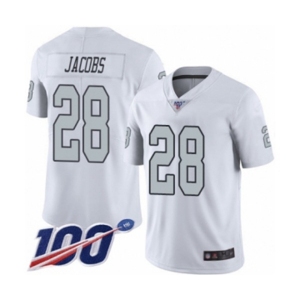 Men's Oakland Raiders #28 Josh Jacobs Limited White Rush Vapor Untouchable 100th Season Football Jersey