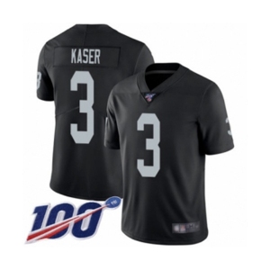 Men's Oakland Raiders #3 Drew Kaser Black Team Color Vapor Untouchable Limited Player 100th Season Football Jersey