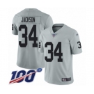 Men's Oakland Raiders #34 Bo Jackson Limited Silver Inverted Legend 100th Season Football Jersey