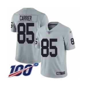 Men's Oakland Raiders #85 Derek Carrier Limited Silver Inverted Legend 100th Season Football Jersey