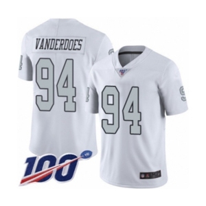 Men's Oakland Raiders #94 Eddie Vanderdoes Limited White Rush Vapor Untouchable 100th Season Football Jersey