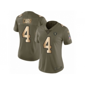 Women Nike Oakland Raiders #4 Derek Carr Limited Olive Gold 2017 Salute to Service NFL Jersey