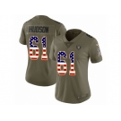 Women Nike Oakland Raiders #61 Rodney Hudson Limited Olive USA Flag 2017 Salute to Service NFL Jersey