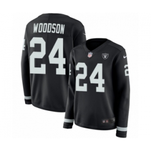 Women's Nike Oakland Raiders #24 Charles Woodson Limited Black Therma Long Sleeve NFL Jersey