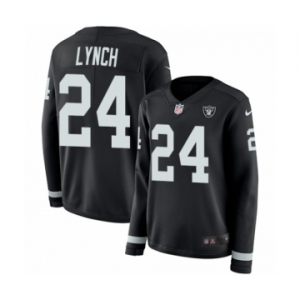 Women's Nike Oakland Raiders #24 Marshawn Lynch Limited Black Therma Long Sleeve NFL Jersey