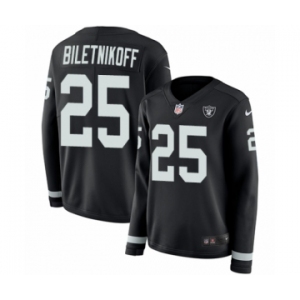 Women's Nike Oakland Raiders #25 Fred Biletnikoff Limited Black Therma Long Sleeve NFL Jersey