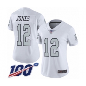 Women's Oakland Raiders #12 Zay Jones Limited White Rush Vapor Untouchable 100th Season Football Jersey