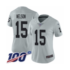 Women's Oakland Raiders #15 J. Nelson Limited Silver Inverted Legend 100th Season Football Jersey