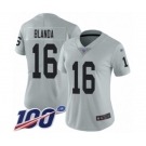 Women's Oakland Raiders #16 George Blanda Limited Silver Inverted Legend 100th Season Football Jersey