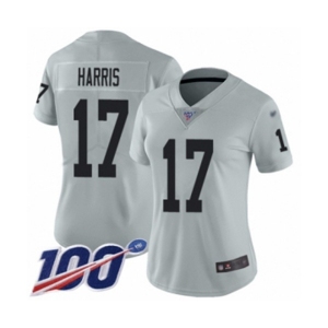 Women's Oakland Raiders #17 Dwayne Harris Limited Silver Inverted Legend 100th Season Football Jersey