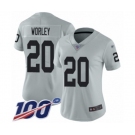 Women's Oakland Raiders #20 Daryl Worley Limited Silver Inverted Legend 100th Season Football Jersey